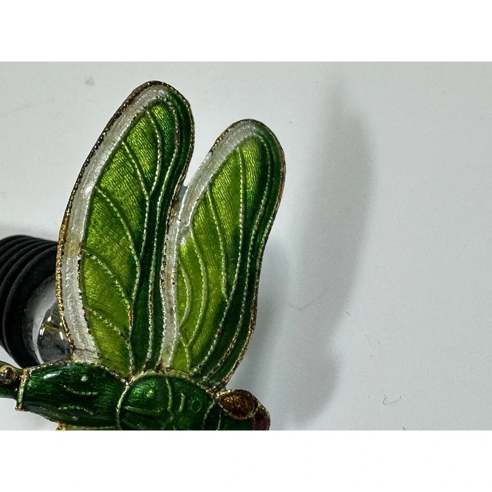 Pier 1 Cloisonne Enamel Over Metal Dragonfly Wine Bottle Stopper Plug Green